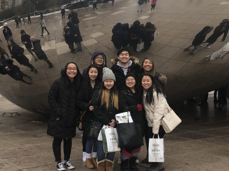 Group photo in front of the bean sculpture in Chicago